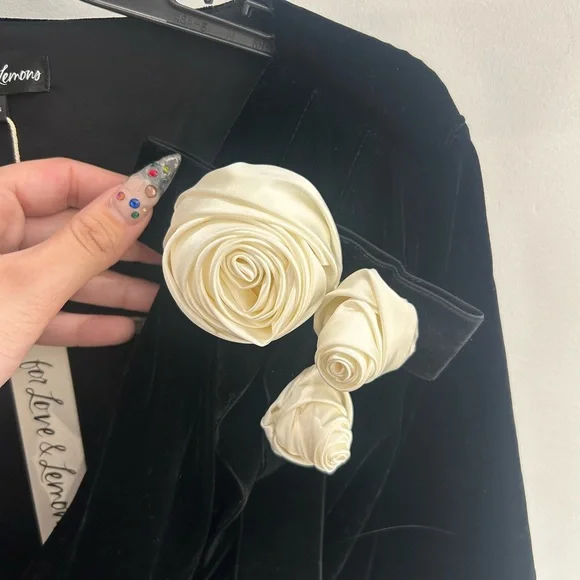 For Love And Lemons Black Velvet Dress with White Accents - Picture 4 of 6